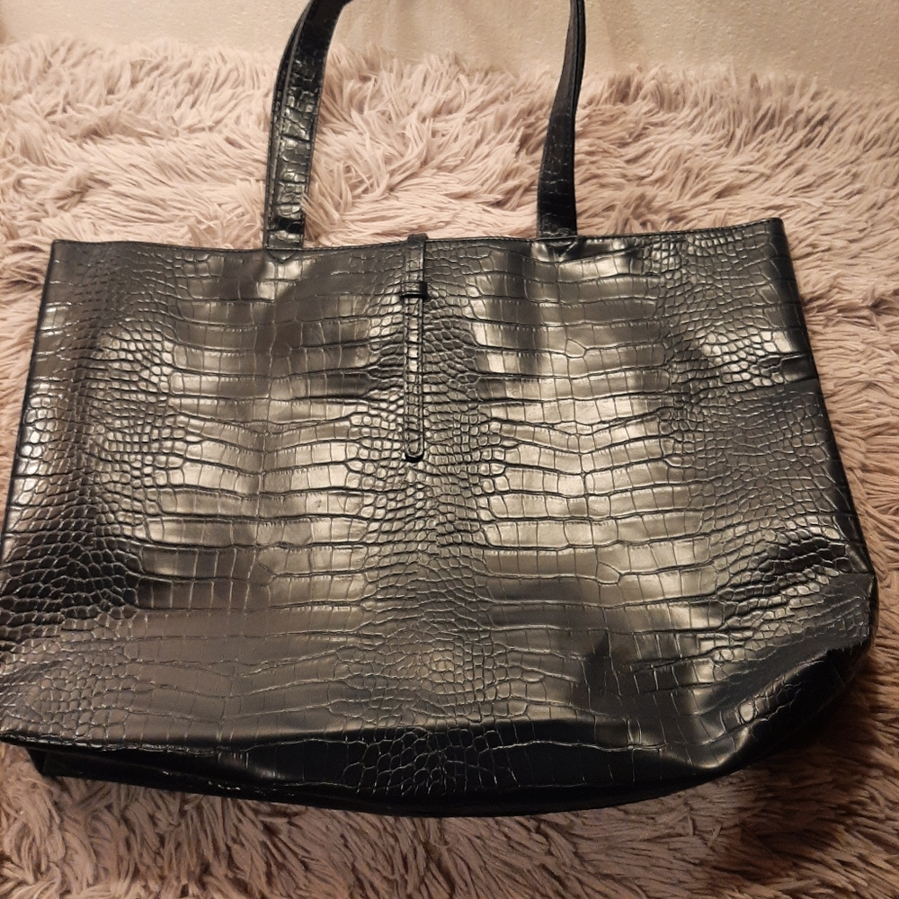 Nieman Marcus Faux Crocodile Navy Blue